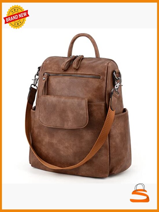 PU Washed Leather 3-Way Backpack Purse Large Capacity Rucksack main image 7